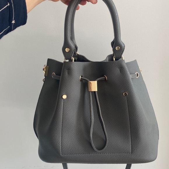 Handbags - Grey and Gold-tone Top Handle Vegan Leather Cross-body Bag
